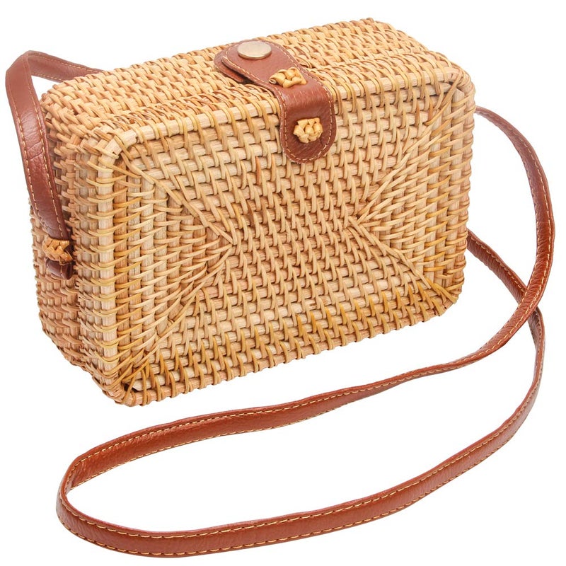 CrazyPiercing Wicker Square Crossbody Rattan Bag, Women Boho Bag Clutch Women Handbag - Image 1